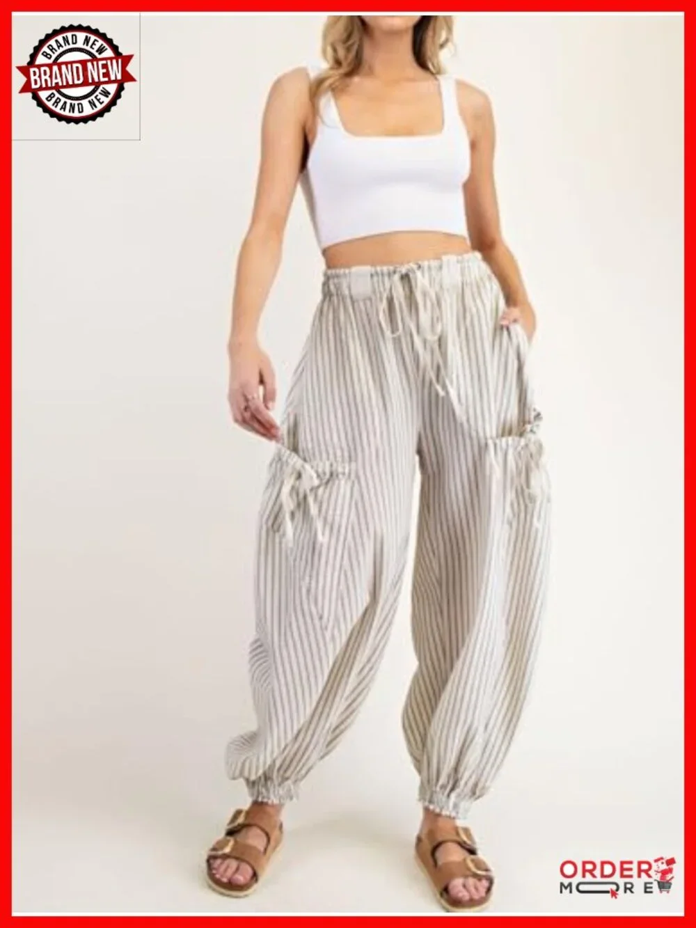 Women's Drawstring Striped Wide Leg Lounge Pants with Pockets